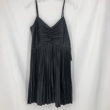 Express Small Pleated Pleather Spaghetti Steal Dress Black
