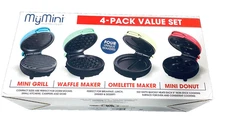 MyMini 4-Pack Mini Appliance Set Grill Waffle Omelette Donut Makers NIB