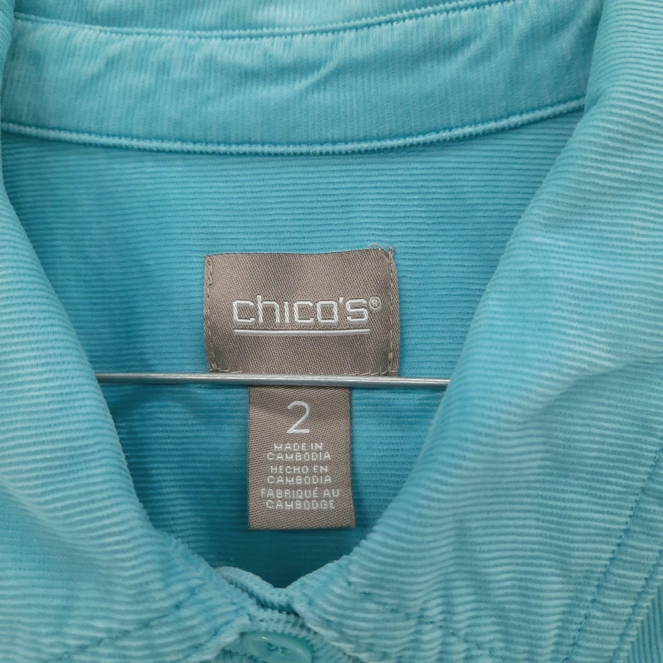 Camisa Chicos Feminina 2 EUA L-12 Azul Manga Longa Gola Botãoada Veludo Elástico - Imagem 2 de 4