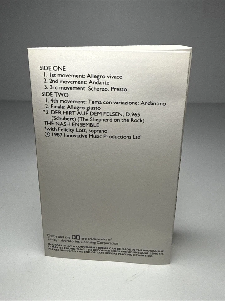 SCHUBERT PIANO QUINTET in A,D.667 'TROUT' DER HIRT AUF DEM FELSEN, Cassette Tape - Image 2 of 4