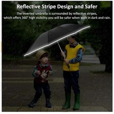 Reverse Folding Umbrella Automatic Windproof Reflective Stripe UV Rain Sun