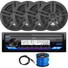 JVC in-Dash Marine Bluetooth Receiver, 4x 6.5" 180W Black Speaker, Antenna, Wire