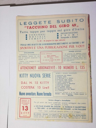 KITTY lire 20 LA CANZONE DELLA MORTE ediz. Oriani 1949 fumetto n° 13 - Picture 2 of 2