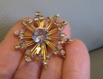 Broche Ancienne Ronde Avec Strass Violet - Métal à Identifier - Occasion