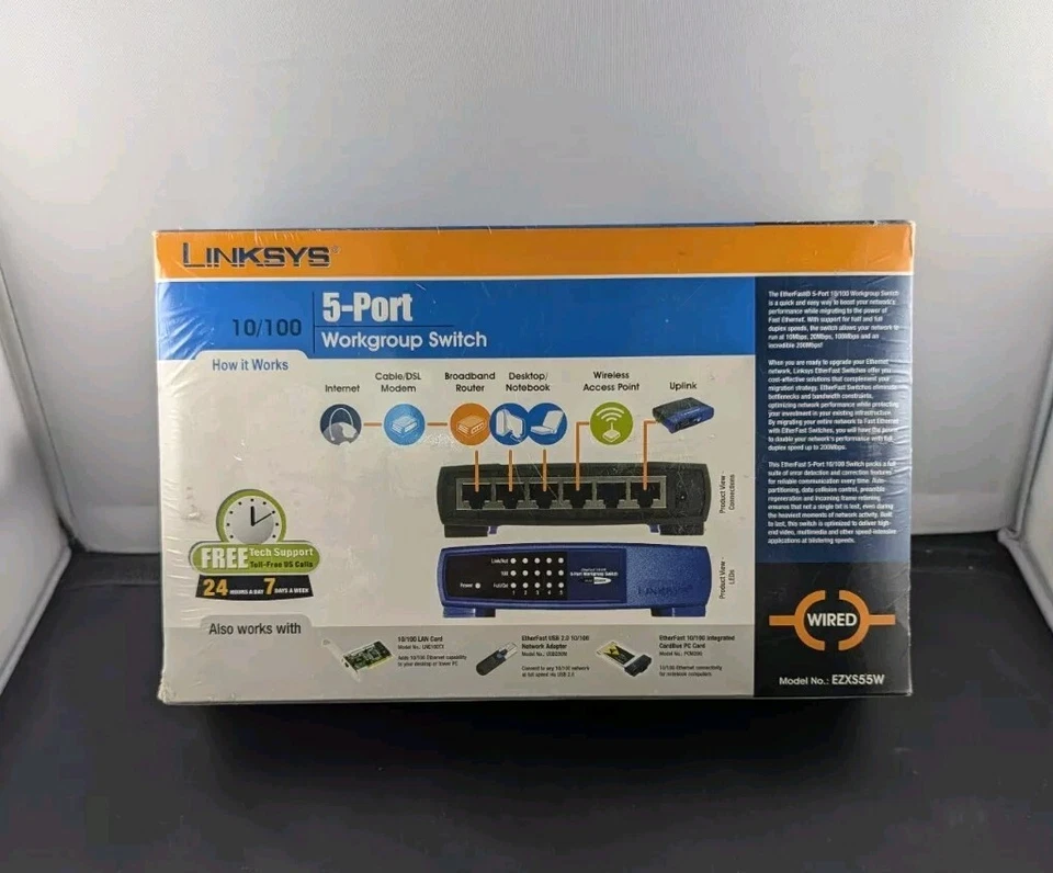 Linksys 10/100 5-port Workgroup Switch Model ezxs55w | Wired Cisco System - Image 2 of 2