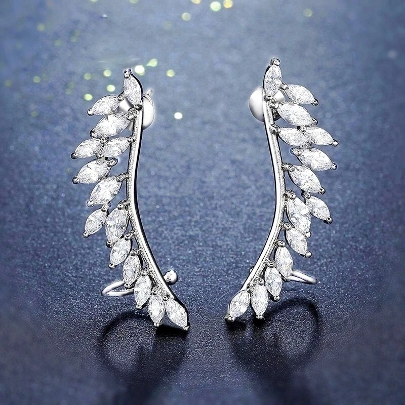 Wing clear gemstone 18k white gold filled silver fashion ear cuff earrings — 第 4/4 张图片