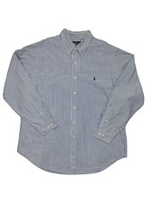 Ralph Lauren Mens Classic Fit Size XL 17 34-35 Striped Shirt Blue 100 Cotton