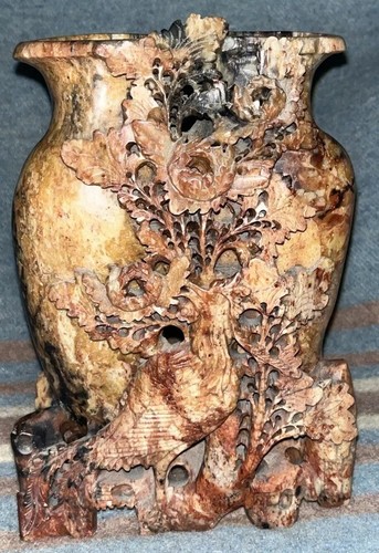 Antique Chinese Shang Nan Hong Agate Floral Rise-in Phoenix dual Vase’s 8” 1/4 - Picture 3 of 24