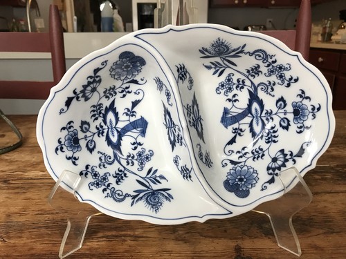 blue & white blue danube porcelain oval divided serving dish