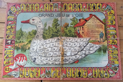 Grand Plateau De Jeu De L'oie Ancien Léon Saussine - 72x50 Cm, Vers 1890, à Restaurer