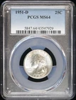 1951-D 25c Silver Washington Quarter PCGS MS 64 (BU Uncirculated) Denver
