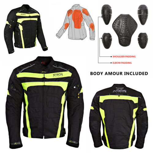 NEW Mens Motorcycle Waterproof Cordura Textile Jacket Motorbike CE  Yellow - Afbeelding 1 van 6