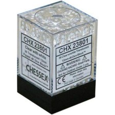 Chessex Dice d6 Sets Clear w/ White Translucent 36 12mm Six Sided Die CHX 23801
