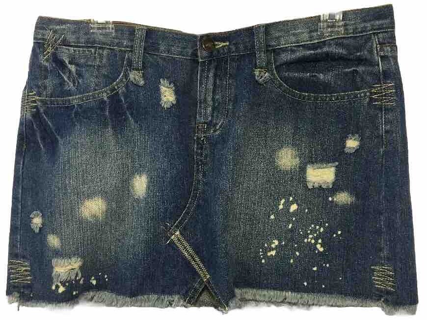Mini Skirt Denim Blue Jean Women Size 7/8 Rue 21 Distressed Bleached Beachwear-image