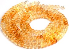 Natural Gem Golden Citrine Necklace 9.5 mm Size Rondelle Beads 16 Inch Length