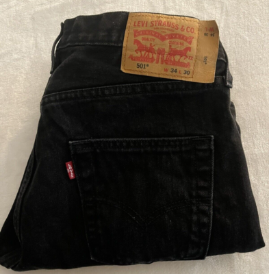 Levis 501 Black Denim Original Fit Jeans 34 x 30 Button Fly 00501