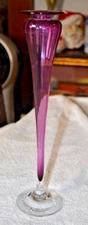 ART GLASS HAND BLOWN BUD VASE ARTIST SIGNED Amethyst LAVENDER 11.5'' HIGH