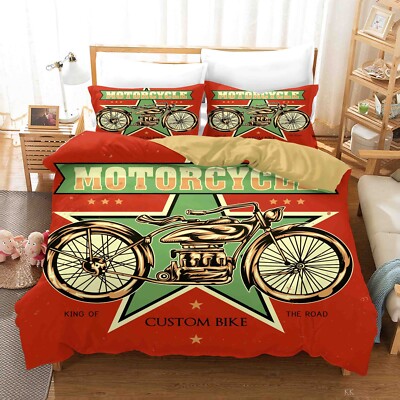 3D Motorcycle Illustration Quilt Cover Set Bedding Sets Pillowcases Queen 6