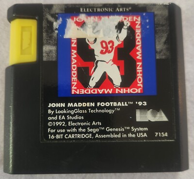 Sega Genesis John Madden Football '93 NFL Video Game EA Sports Tested Cart Only