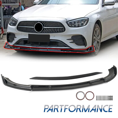 FRONT SPLITTER LIP FOR MERCEDES E CLASS W213 A/C238 AMG LOOK GLOSS BLACK 2016-20