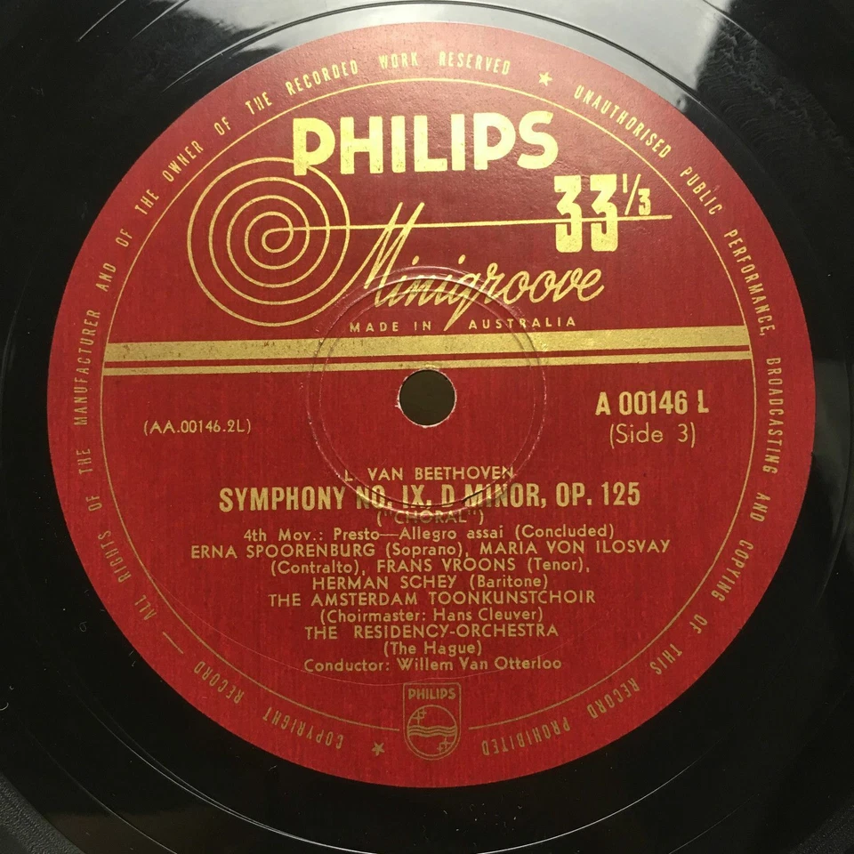 BEETHOVEN Ninth Symphony in D Minor op 125 Phillips Aus Press MONO A 00145/146 L - Image 3 of 4
