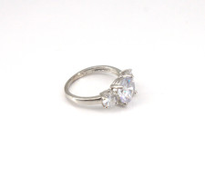 Sterling Silver 3 Stone Ring Round Solitaire 2 Sides Cubic Zirconia Signed S