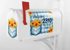 Mailbox Magnet Partial Cover Blue White Gingham Check Frayed Personalized