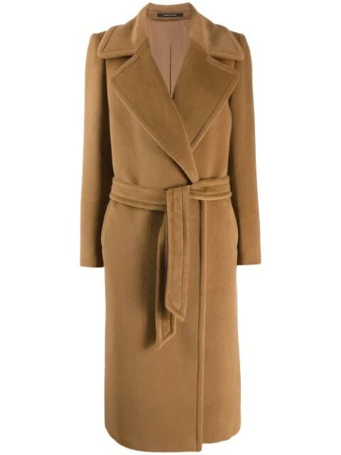 Tagliatore MOLLY BELTED WOOL & CASHMERE COAT Size 40 Camel Brown
