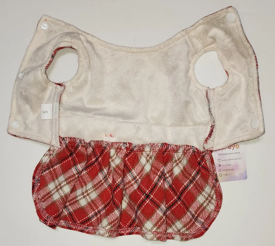 Yikeyo Sm Dog or Cat Christmas Dress Red and White Fleece Plaid w/ Red Bow NWT - Image 4 of 4