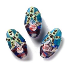 5x Handmade Colorful Oval with Starfish Lampwork Beads 26.5 27x14.5 15x11 12mm