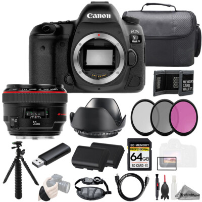 Canon EOS 5D IV + EF 50mm f/1.2L USM Lens+64GB+Ext Bat+3PC Filter-Kit