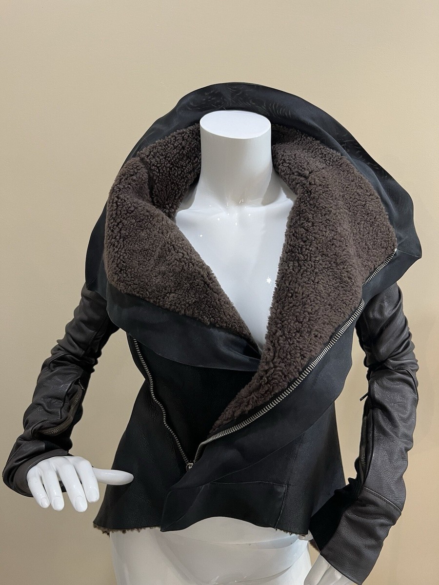 Rick Owens ハイネック　ニットドッキング　ラムレザージャケット　42 Rick Owens Shearling Biker Jacket Italy 42/US 8 | eBay