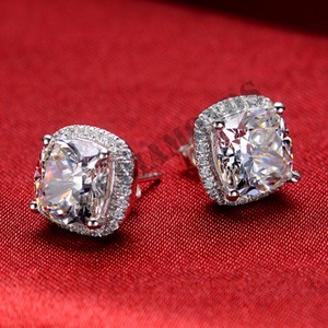 3ct Signity Diamond Cushion Cut Halo 14k White Gold Over Push Back