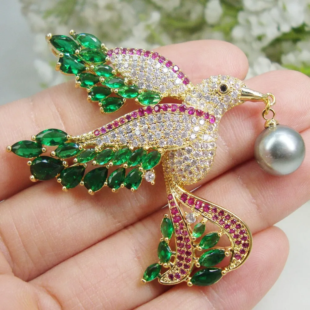 Luxury Multicolor Hummingbird Bird Brooch Pin Pendant Pearl Zircon