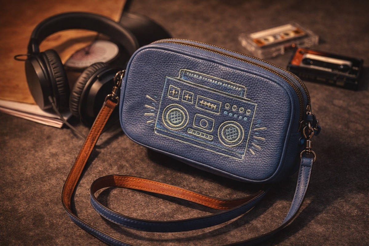 COACH Keith Haring Collab Blue Leather Camera Bag Unisex Crossbody