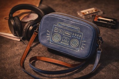 COACH Keith Haring Collab Blue Leather Camera Bag Unisex Crossbody