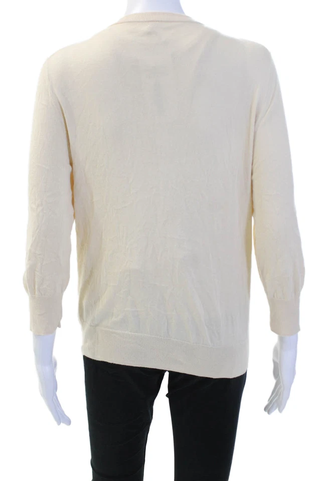 Cárdigan J Crew Mujer Beige Algodón Botón Manga 3/4 Estampado Animal Talla M Foto 3 de 4