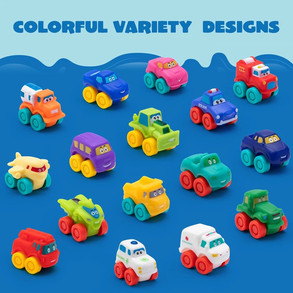 JOYIN Cartoon Cars, Soft Rubber Toy Car Set, Mini Vehicles, Bath for...  - Image 2 of 4