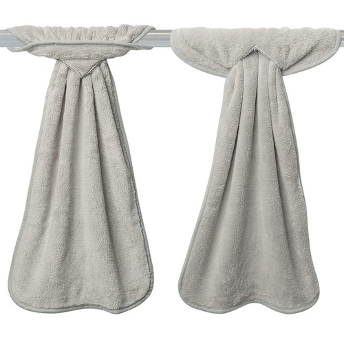 4Pcs Grey Hand Towels with Hanging Loops, Absorbent Coral Fleece Gray Kitchen...