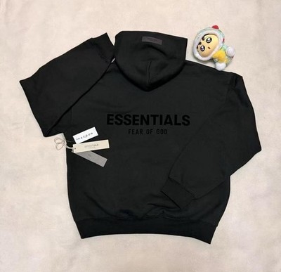 Essentials Black Men s Pullover Hoodie - Hooded Solid Long Sleeve Logo