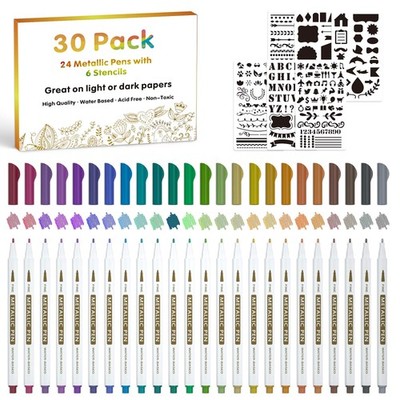 Lineon 30 Pack Metallic Marker Pens, 24 1 Count (Pack of 30), Multicolor 
