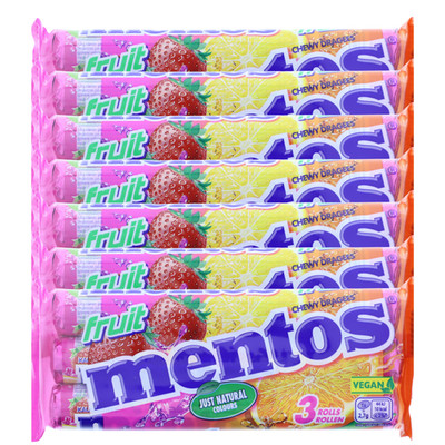 7x3er Pack Mentos Fruit Chewy Dragees Frucht Bonbons 21x38g Rollen