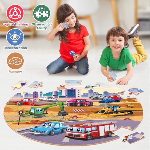 Floor Puzzle for Kids Ages 3-5, Large 70 Piece Puzzle for Kids Ages 4 Vehicle - Picture 6 of 7