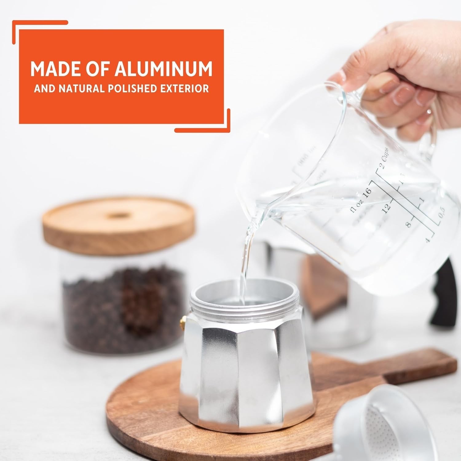 Stylish Aluminum Stovetop Espresso Coffeemaker – 3-Cup Capacity, Manual Use