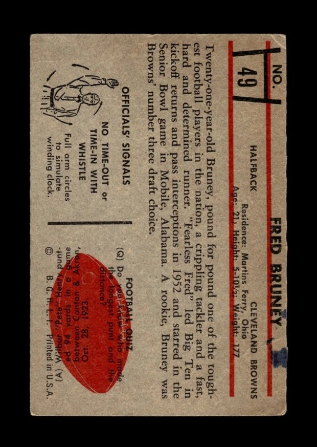 1953 Bowman Set-Break # 49 Fred Bruney SP VG-VGEX (crease) *GMCARDS* - Image 2 of 2