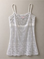 Vintage Victoria s Secret White Sheer Embroidered Lace Tank Top Sz Medium Y2K