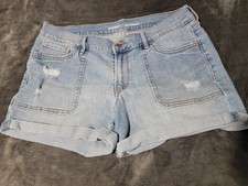 Old Navy Shorts Women's Size 8 Blue Boyfriend Mid Rise Denim Distressed Pockets