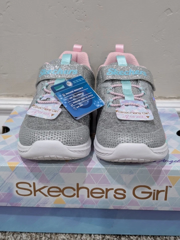 Size 10 Kids Skechers Dreamy Lites Light Gray Hook & Loop Sneakers 302021N/LTGY - Image 4 of 4