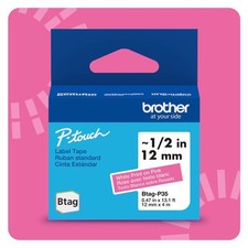 Brother Genuine Btag White On Pink Label Tape 12Mm X 13.1Ft For P Touch Makers