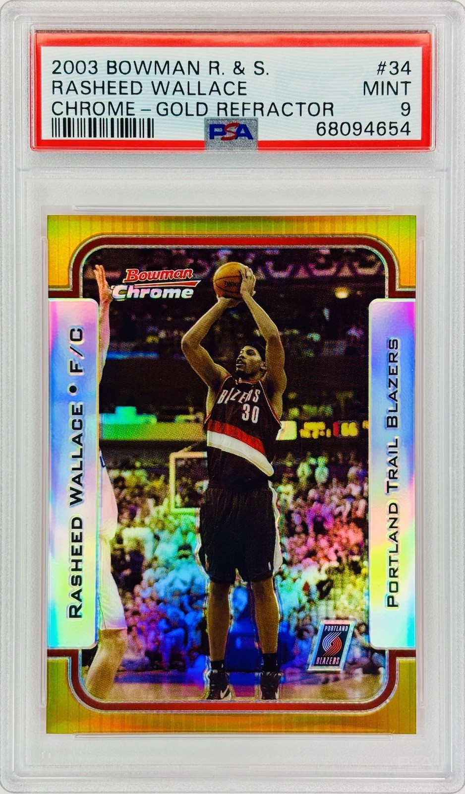 2003-04 Bowman Chrome #34 Rasheed Wallace Gold Refractor #43/50 PSA 9!
